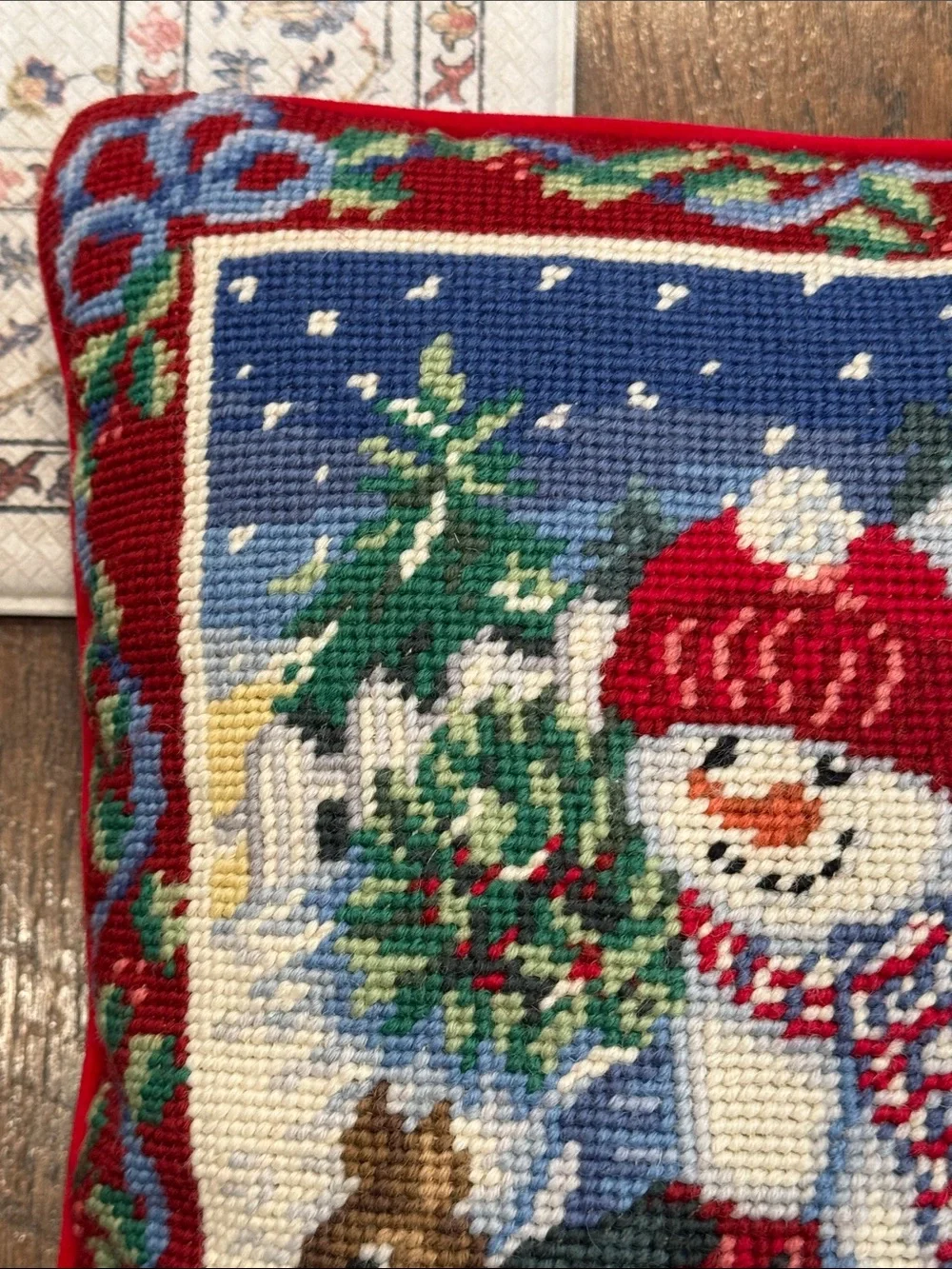 Needlepoint Snowman Pillow